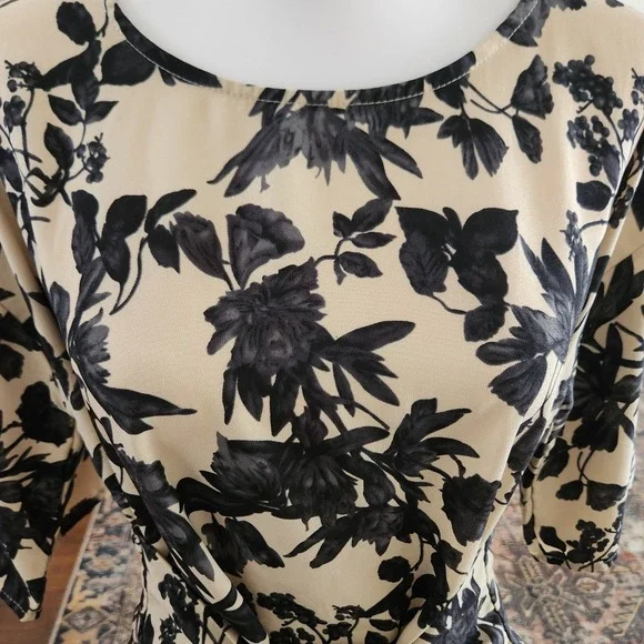 west kei womens floral‎ tie waist 3/4 sleeve top blouse shirt size S made in USA - Picture 4 of 8